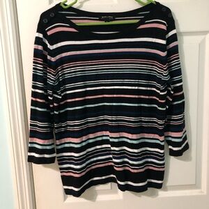 Roz & Ali Women's Striped Sweater - Black, Pink, White